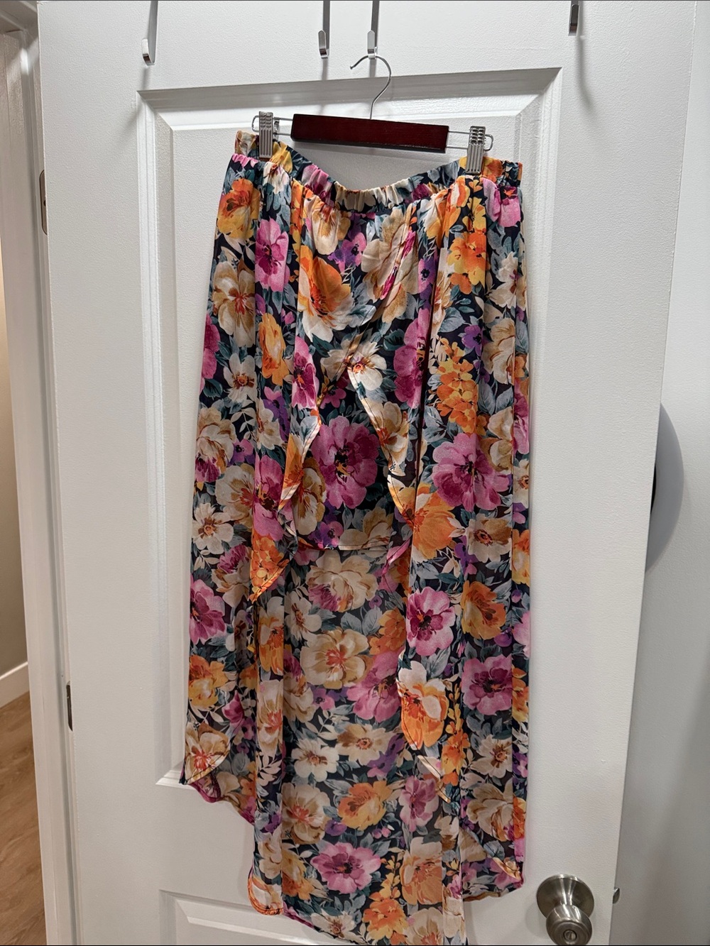 Forever 21 Floral High-Low Skirt - Pink, Orange & Cream